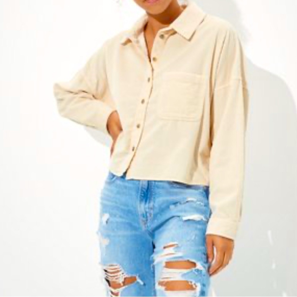 American Eagle Cropped Corduroy Shirt large